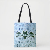 Spook, spinnenwebben en zwarte katten blauw tote bag (Voorkant)