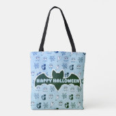 Spook, spinnenwebben en zwarte katten blauw tote bag (Achterkant)