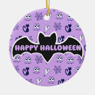 Spook, spinnenwebben en zwarte katten Paarse Keramisch Ornament