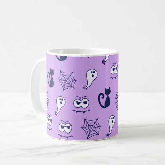 Spook, spinnenwebben en zwarte katten Paarse Koffiemok (Voorkant links)