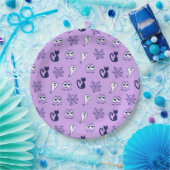 Spook, spinnenwebben en zwarte katten Paarse Papieren Bordje (Feest)