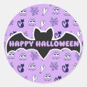 Spook, spinnenwebben en zwarte katten Paarse Ronde Sticker (Voorkant)