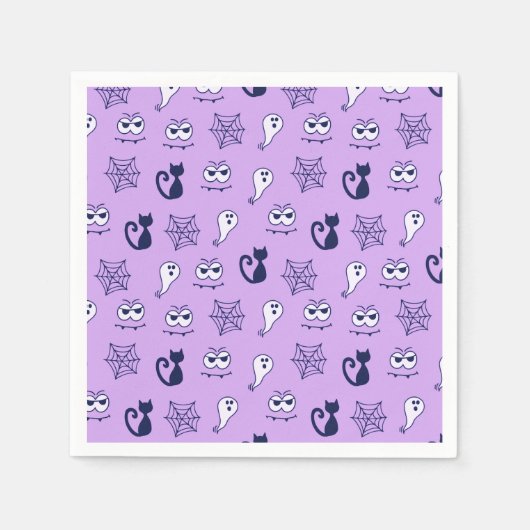 Spook, spinnenwebben en zwarte katten Paarse Servet (Voorkant)