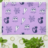 Spook, spinnenwebben en zwarte katten Paarse Theedoek (Gevouwen)