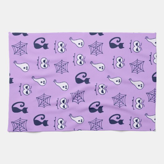 Spook, spinnenwebben en zwarte katten Paarse Theedoek (Horizontaal)