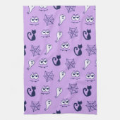 Spook, spinnenwebben en zwarte katten Paarse Theedoek (Verticaal)