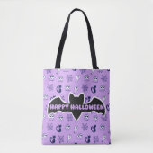 Spook, spinnenwebben en zwarte katten Paarse Tote Bag (Voorkant)