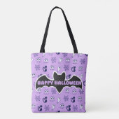 Spook, spinnenwebben en zwarte katten Paarse Tote Bag (Achterkant)