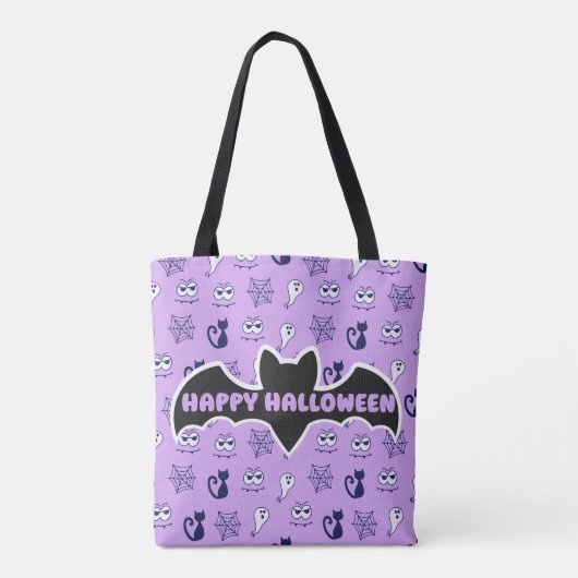 Spook, spinnenwebben en zwarte katten Paarse Tote Bag (Achterkant)