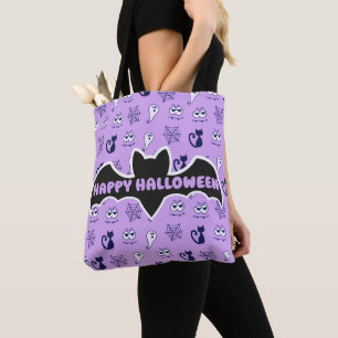 Spook, spinnenwebben en zwarte katten Paarse Tote Bag