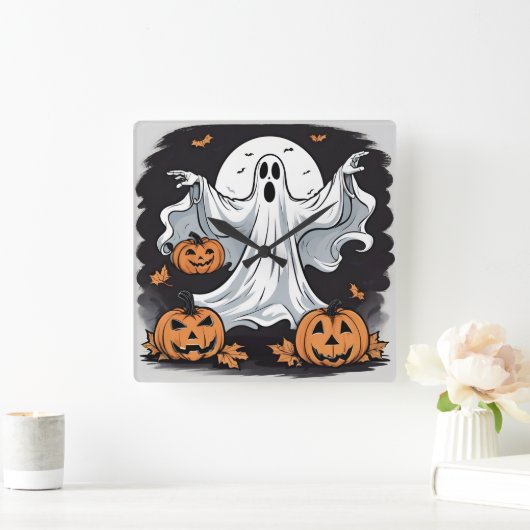 Spook spookachtige pompoenen op Halloween Vierkante Klok (Huis)
