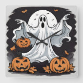 Spook spookachtige pompoenen op Halloween Vierkante Klok (Voorkant)