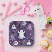 Spook, spookhuizen, volle manen en vleermuizen papieren bordje (Feest)