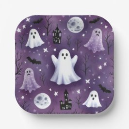 Spook, spookhuizen, volle manen en vleermuizen papieren bordje