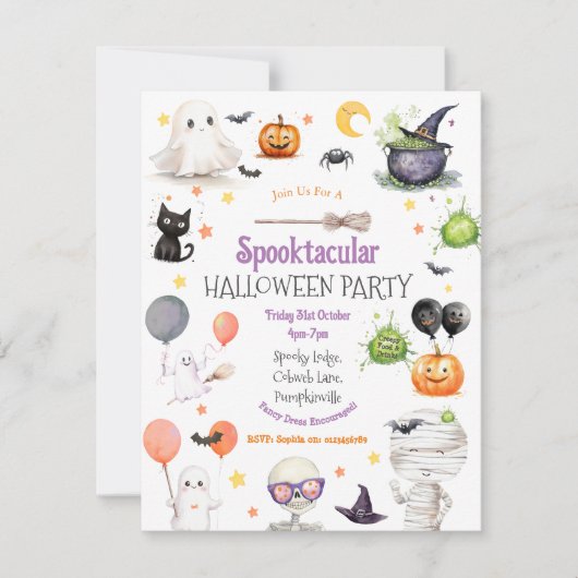 Spook-tastic Kinder Halloween Party Invitation Kaart (Voorkant)