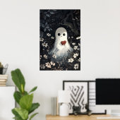Spook vasthoudend hart in bloemen bos print (Thuiskantoor)