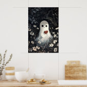 Spook vasthoudend hart in bloemen bos print (Keuken)