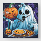 Spook viert Halloween met pompoenen Vierkante Klok (Voorkant)