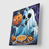 Spook viert Halloween met pompoenen Vierkante Klok (Hoek)