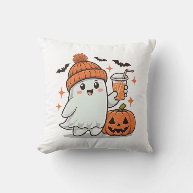 Spook, Vleermuizen, Pompoen En Drank, Schattig Hal Kussen (Voorkant)