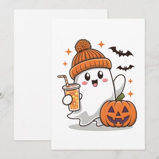 Spook, Vleermuizen, Pompoen En Drank, Schattige Ha Feestdagenkaart (Voorkant / Achterkant)
