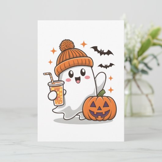 Spook, Vleermuizen, Pompoen En Drank, Schattige Ha Feestdagenkaart (Staand voorkant)