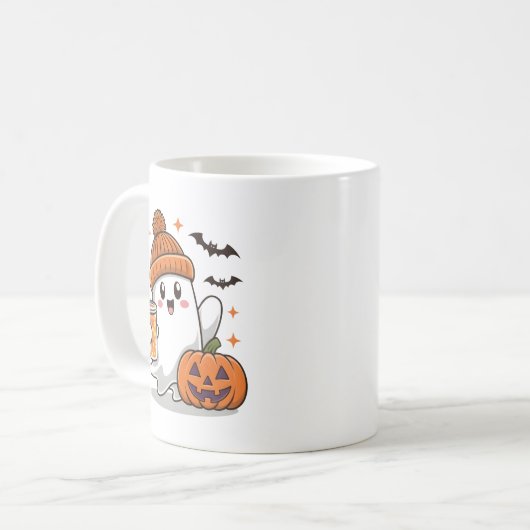 Spook, vleermuizen, pompoen en Drink, Schattigee H Koffiemok (Voorkant links)