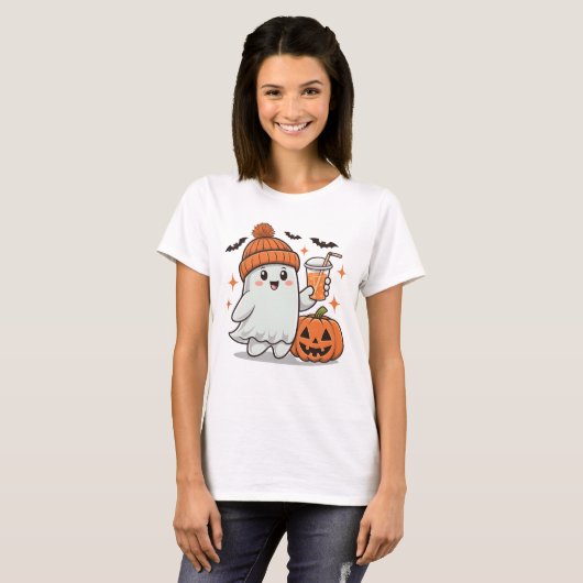 Spook, vleermuizen, pompoen en Drink, Schattigee H T-shirt (Voorkant volledig)