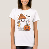 Spook, vleermuizen, pompoen en Drink, Schattigee H T-shirt (Voorkant)