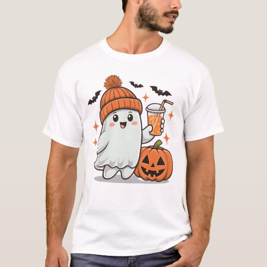 Spook, vleermuizen, pompoen en Drink, Schattigee H T-shirt (Voorkant)