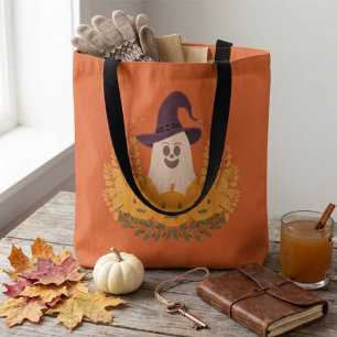 Spookachtig Cute Geest En Pompoenen Herfst Krans Tote Bag
