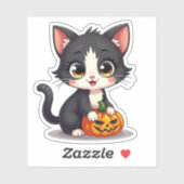 Spookachtig Cute Z&W Kitten – Halloween Sticker (Vel)