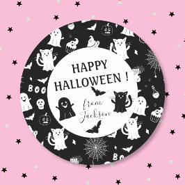 Spookachtig Cute Zwart Witte Halloween Kinderstick Ronde Sticker