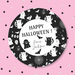 Spookachtig Cute Zwart Witte Halloween Kinderstick Ronde Sticker