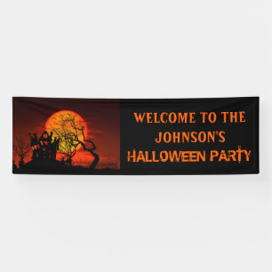Spookachtig Gehekst Huis & Volle Maan Halloween Fe Spandoek
