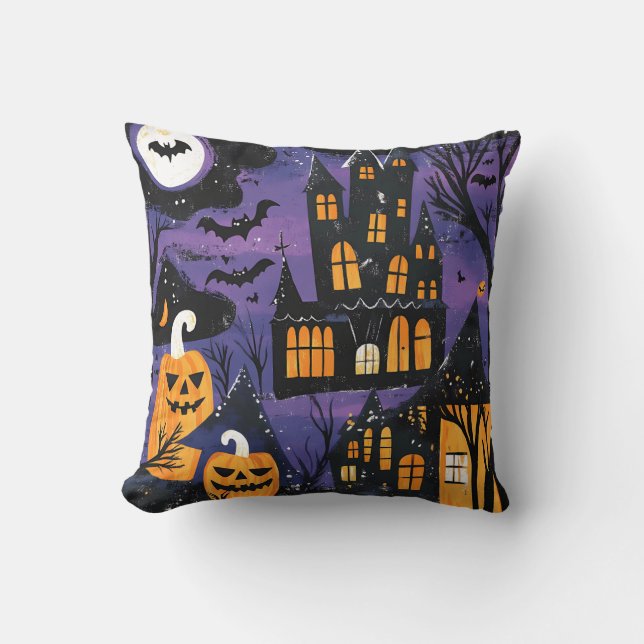 Spookachtig Gehekst Kasteel Jack-O-Lantern Hallowe Kussen (Voorkant)