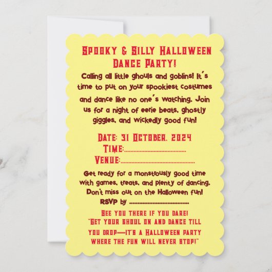 Spookachtig & Gekke Halloween Kind Dance Party Kaart (Achterkant)