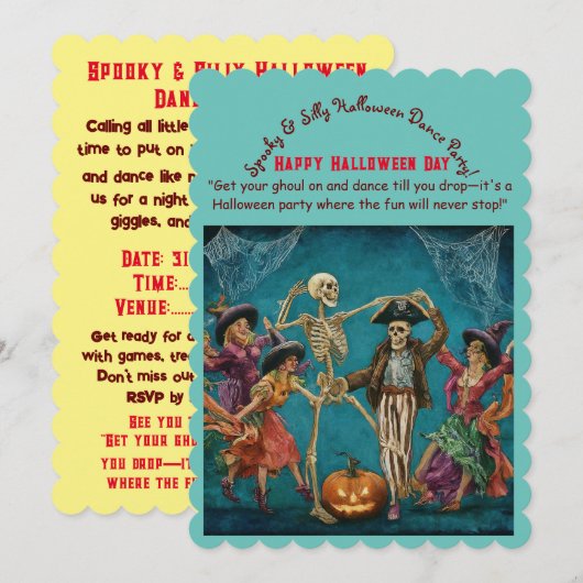 Spookachtig & Gekke Halloween Kind Dance Party Kaart (Voorkant / Achterkant)