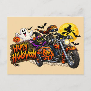 Spookachtig Gelukkig Halloween Motorfiets Skelet B Briefkaart