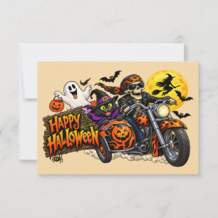 Spookachtig Gelukkig Halloween Motorfiets Skelet B Kaart