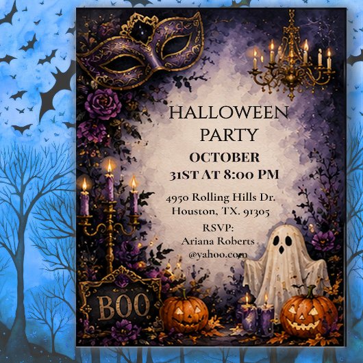 Spookachtig gemaskerd bal Halloween-feest  Kaart