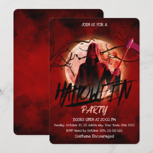 Spookachtig Grim Reaper Blood Moon Halloween Feest Kaart
