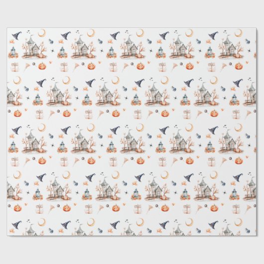 Spookachtig Halloween feest in Haunted House Cadeaupapier (Vlak)