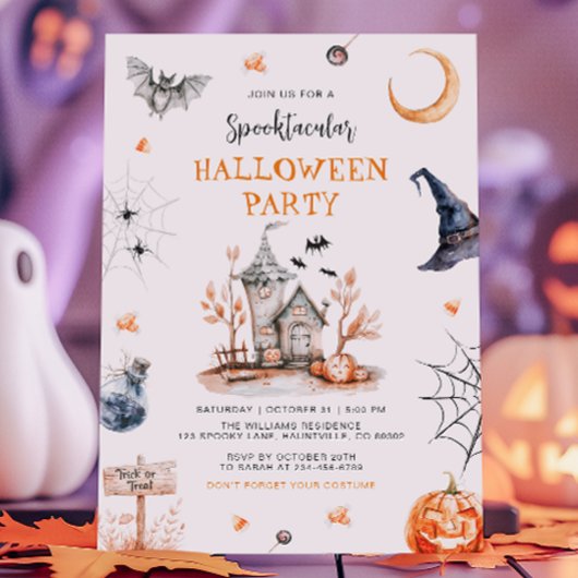 Spookachtig Halloween feest in Haunted House Kaart