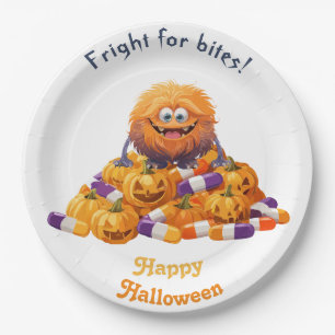 Spookachtig Halloweenmonster op stapel Snoep Papieren Bordje