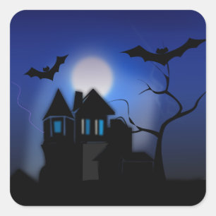 Spookachtig huis met volle maan vierkante sticker