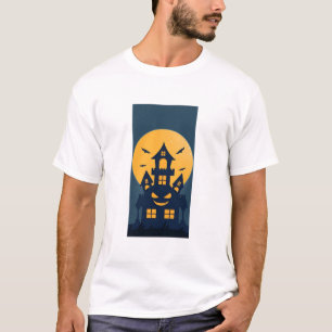 Spookachtig huis vol maanlicht halloween silhouet t-shirt