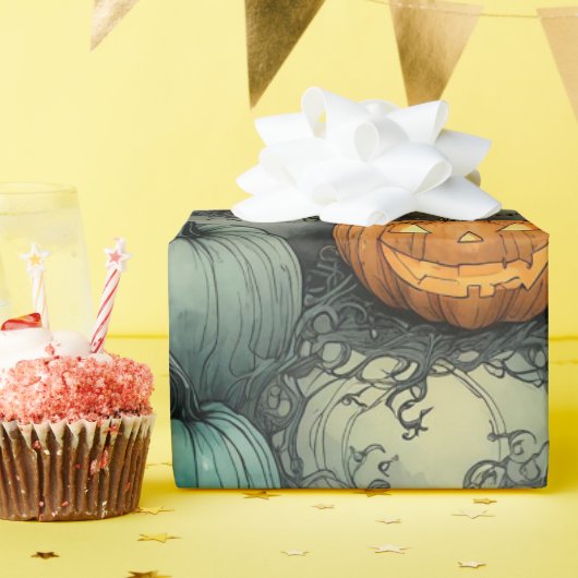 Spookachtig kalebas tuinpatroon cadeaupapier (Verjaardagsfeest)