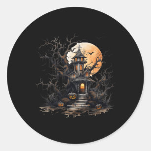 spookachtig kasteel pompoen halloween nachtmerrie ronde sticker