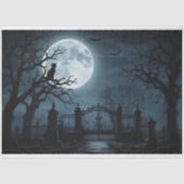 Spookachtig kerkhof met volle maan en zwarte kat tissuepapier (Voorkant)